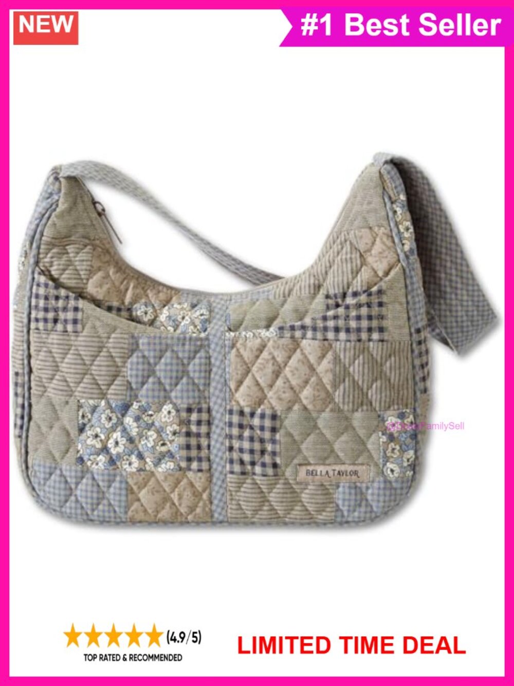 Quilted Cotton Patchwork Hobo Shoulder Bag Compact Everyday Purse